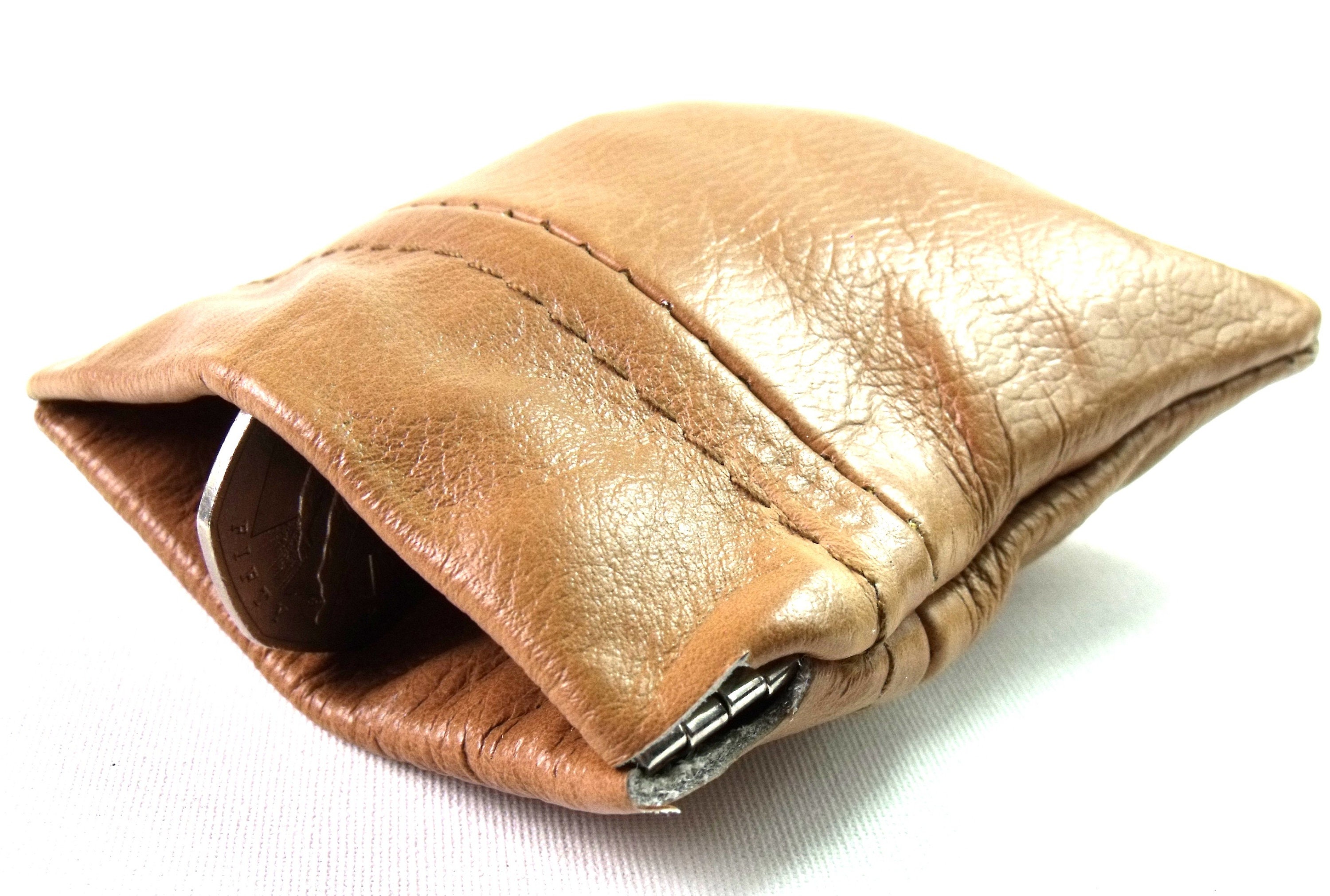 LEATHER COIN POUCH strong metal SPRING closure snap top coin purse Change  Bag UK £5.51 - PicClick UK