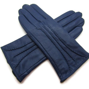 New womens premium high quality real super soft leather gloves lined winter warm Bright Blue
