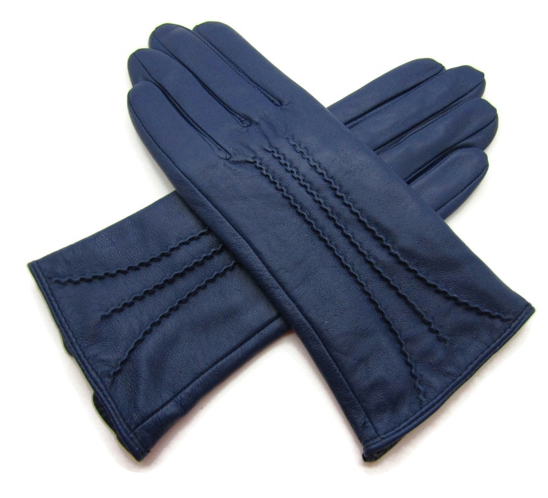 New womens premium high quality real super soft leather gloves lined winter warm Bright Blue