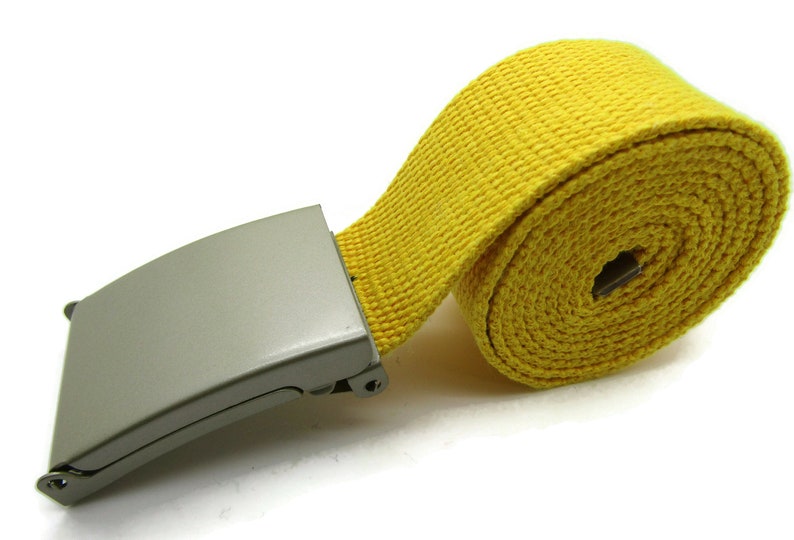 Hochwertiger Unisex Baumwollstoff Leinwand Gurtband Canvas Gürtel silber Schnalle 132 cm Pale Yellow