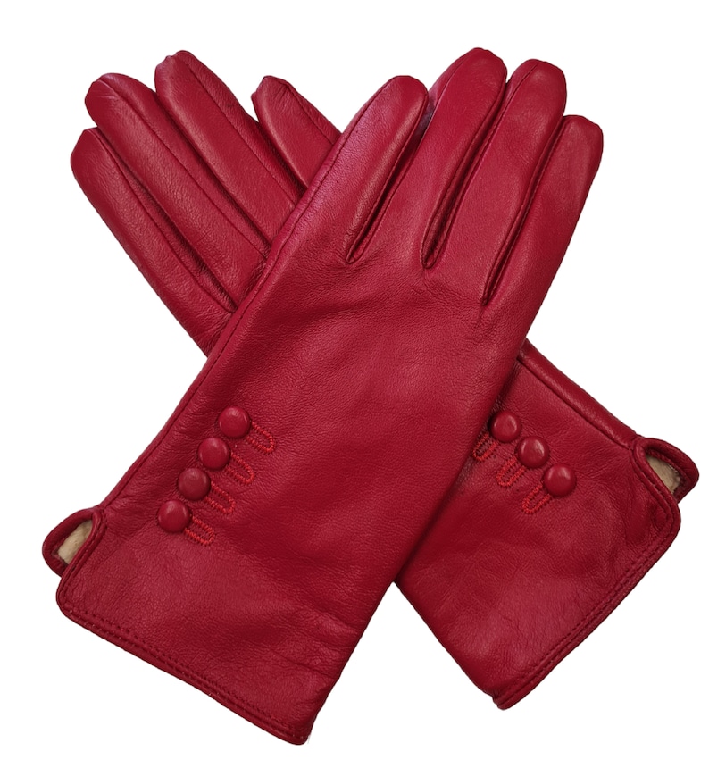 New Womens Premium High Quality Genuine Soft Leather Gloves Fully Lined Warm. Bright Red