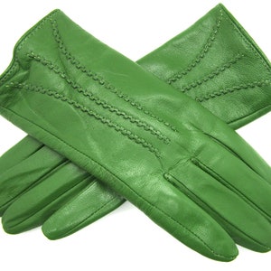New womens premium high quality real super soft leather gloves lined winter warm Grass Green
