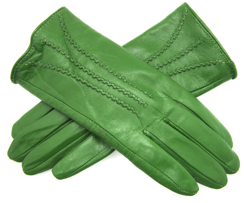 New womens premium high quality real super soft leather gloves lined winter warm Grass Green