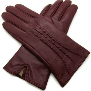 New womens premium high quality real super soft leather gloves lined winter warm Wine