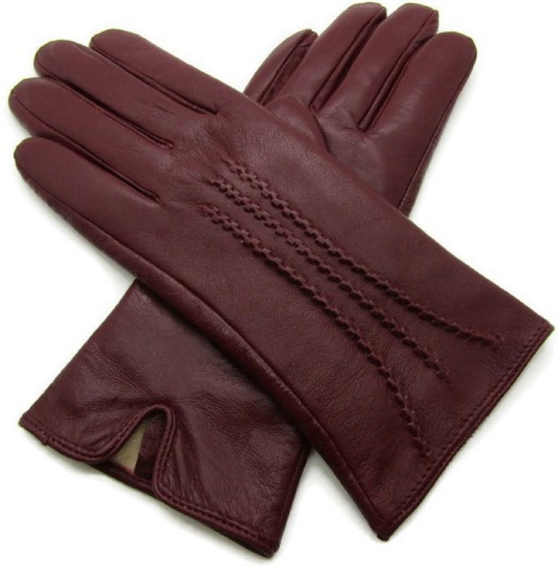 New womens premium high quality real super soft leather gloves lined winter warm Wine