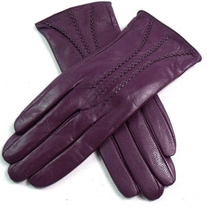 Nouveaux gants en cuir véritable super doux pour femmes de haute qualité, doublés pour l'hiver chaud Purple