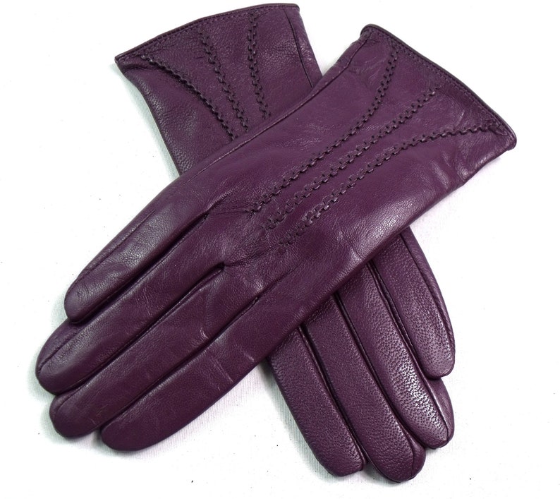 New womens premium high quality real super soft leather gloves lined winter warm Purple
