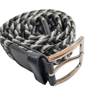 Unisex High Quality Stretch Elastic Fit Webbing Effect Belt Strong Smart Casual Multi White Grey
