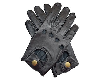 New men's premium high quality soft black real leather classic driving gloves