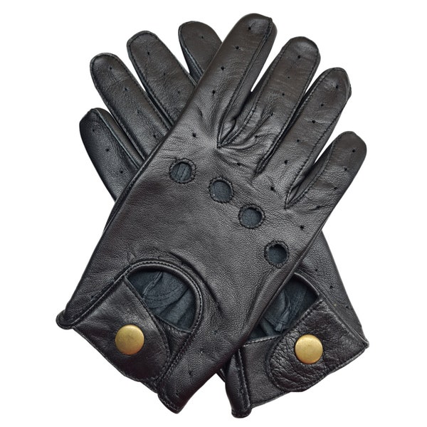 New men's premium high quality soft black real leather classic driving gloves