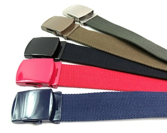 New retro high quality strong canvas webbing belt with coloured buckle upto 52"