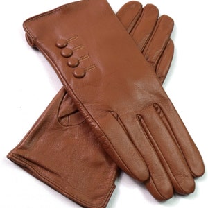 New Womens Premium High Quality Genuine Soft Leather Gloves Fully Lined Warm. Tan