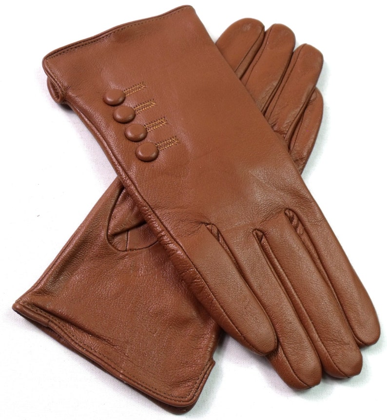 New Womens Premium High Quality Genuine Soft Leather Gloves Fully Lined Warm. Tan