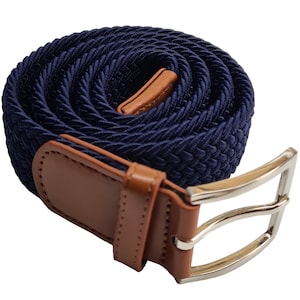 Unisex high quality Adjustable elastic fit stretch webbing effect belt strong smart casual Navy-Tan