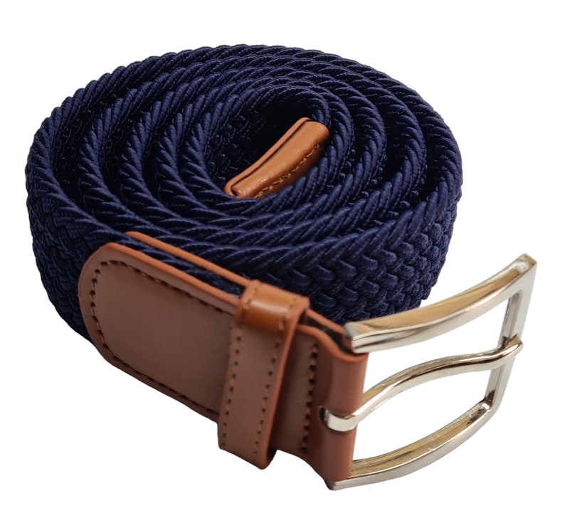 Unisex high quality Adjustable elastic fit stretch webbing effect belt strong smart casual Navy-Tan