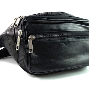Unisex Black soft Real leather bum bag money belt travel festival holiday waist security Fanny Pack