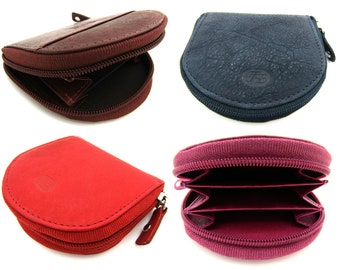 Unisex real premium small soft leather coin pouch zip around wallet purse change tray