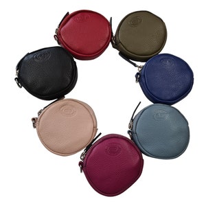 Womens premium high quality genuine leather round pouch purse wallet coin holder