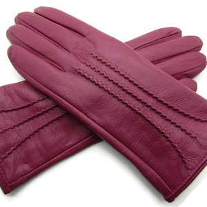 New womens premium high quality real super soft leather gloves lined winter warm Magenta Pink