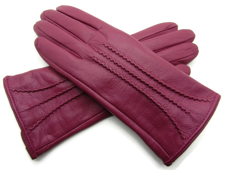 New womens premium high quality real super soft leather gloves lined winter warm Magenta Pink