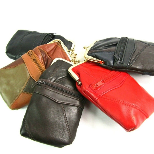Unisex genuine super soft patchwork leather cigarette case holder pouch clip top