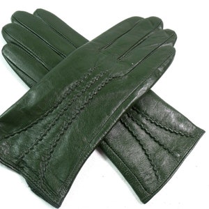 New womens premium high quality real super soft leather gloves lined winter warm Dark Green