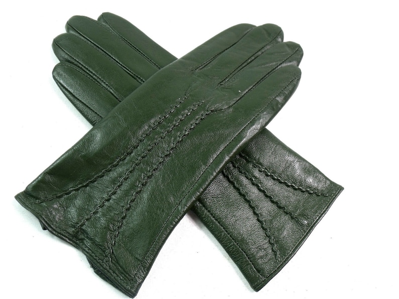 New womens premium high quality real super soft leather gloves lined winter warm Dark Green