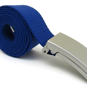 Ceinture unisexe en toile de coton de haute qualité, boucle argentée 52 pouces Royal Blue