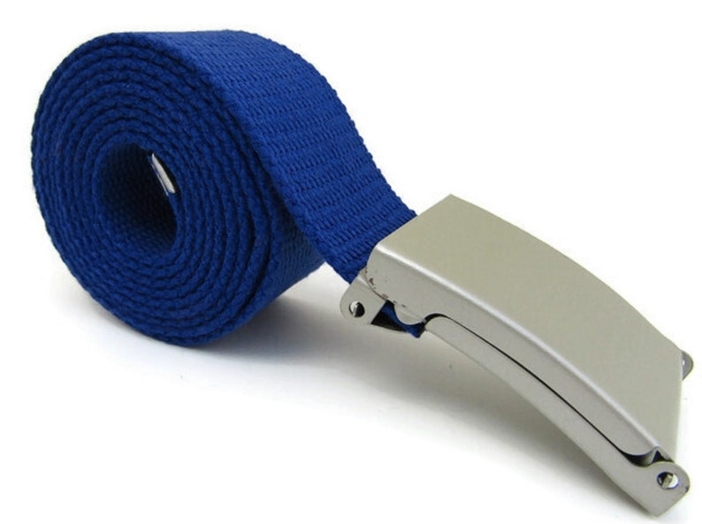 Ceinture unisexe en toile de coton de haute qualité, boucle argentée 52 pouces Royal Blue