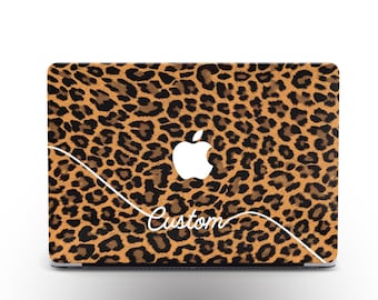 Retro Leopard Print Personalized Leather MacBook Hard Case for M2