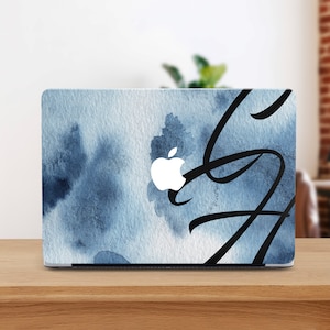 Aangepaste Macbook M4 Case Monogram Macbook Pro 13 Case blauwe aquarel MacBook Air 15 Case Macbook Air 2025 Case gepersonaliseerde Macbook Pro 14