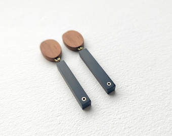 Wooden bar dangle & drop earrings with acrylic and brass details.