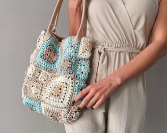 Granny Square Bag - Stylish Boho Crochet Shoulder Bag, Perfect for Beach Days or Outings