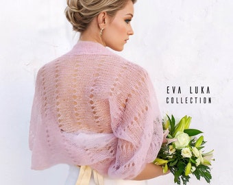 Hand-Knitted Mohair Wedding Shawl - Bridal Bolero Wrap in Light Pink and More Colors