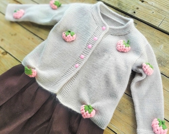 Pull fraise, pull tricoté main, Taille adulte