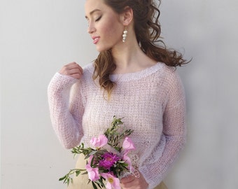 Mohair Bridal Lace Cropped Sweater - Cozy Elegance for Your Wedding Day