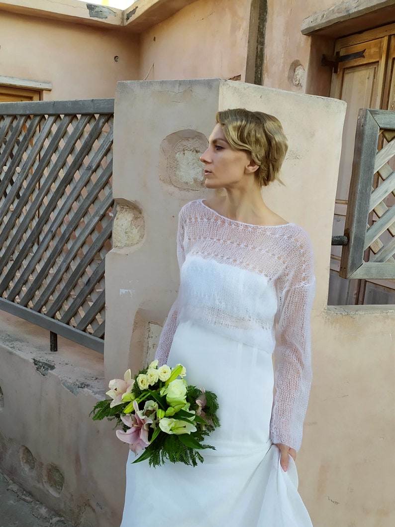 white sweater evening mohair bolero bolero for bridesmaid Cropped bridal lace sweater Ivory bridal shrug bolero