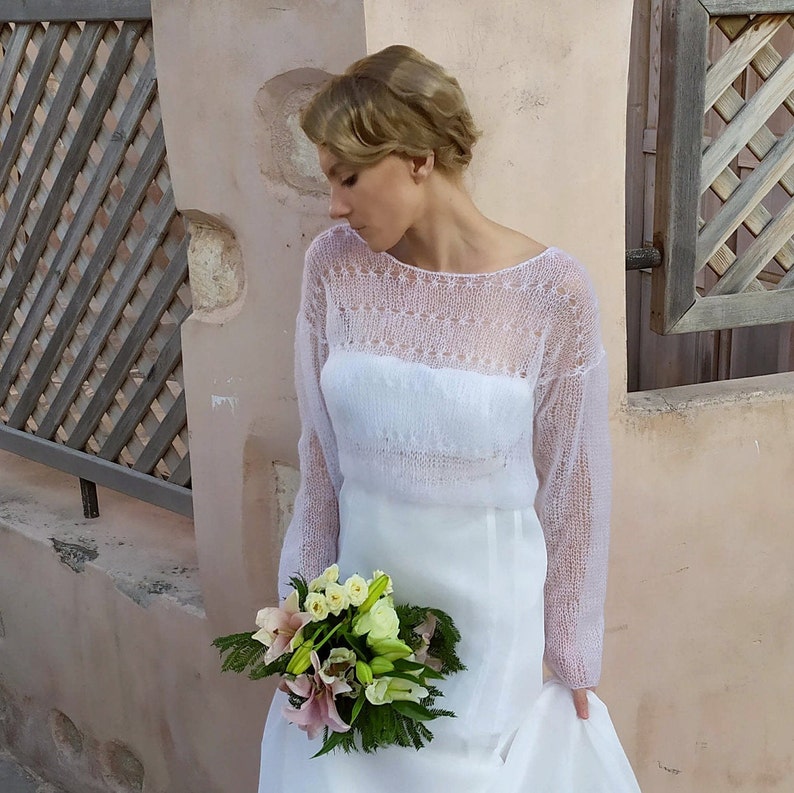 white sweater evening mohair bolero bolero for bridesmaid Cropped bridal lace sweater Ivory bridal shrug bolero