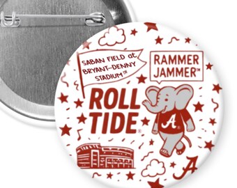 Roll Tide Button Pin: University of Alabama Officially Licensed 2.25" Badge