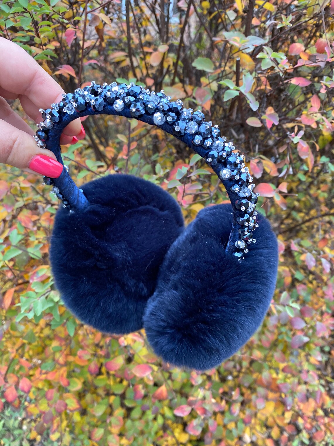 Warm gray earmuffs of fur mink for women Etsy
