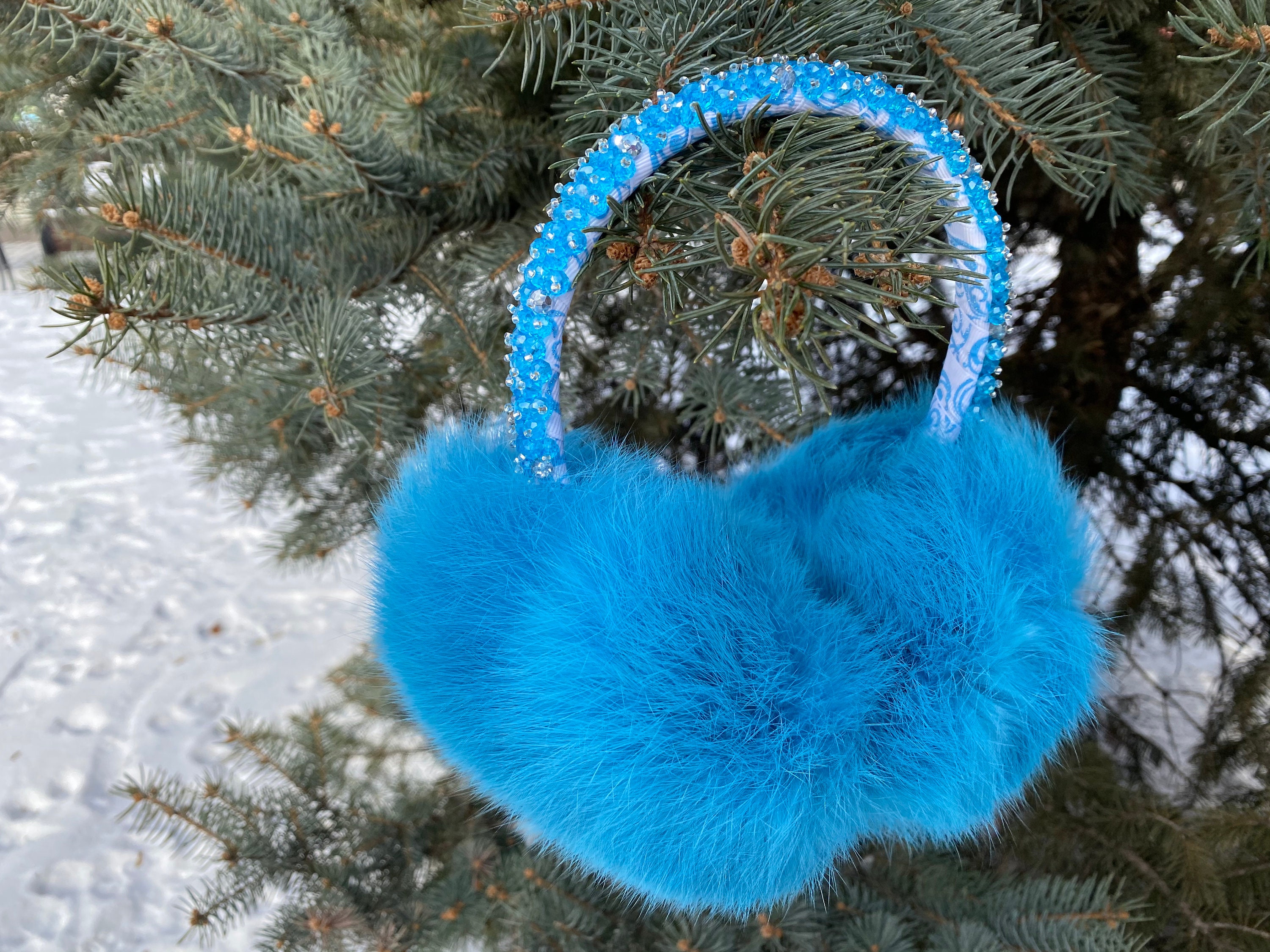 Warm White Earmuffs Crystals Rhinestone Fluff Ear Muffs Gift Etsy