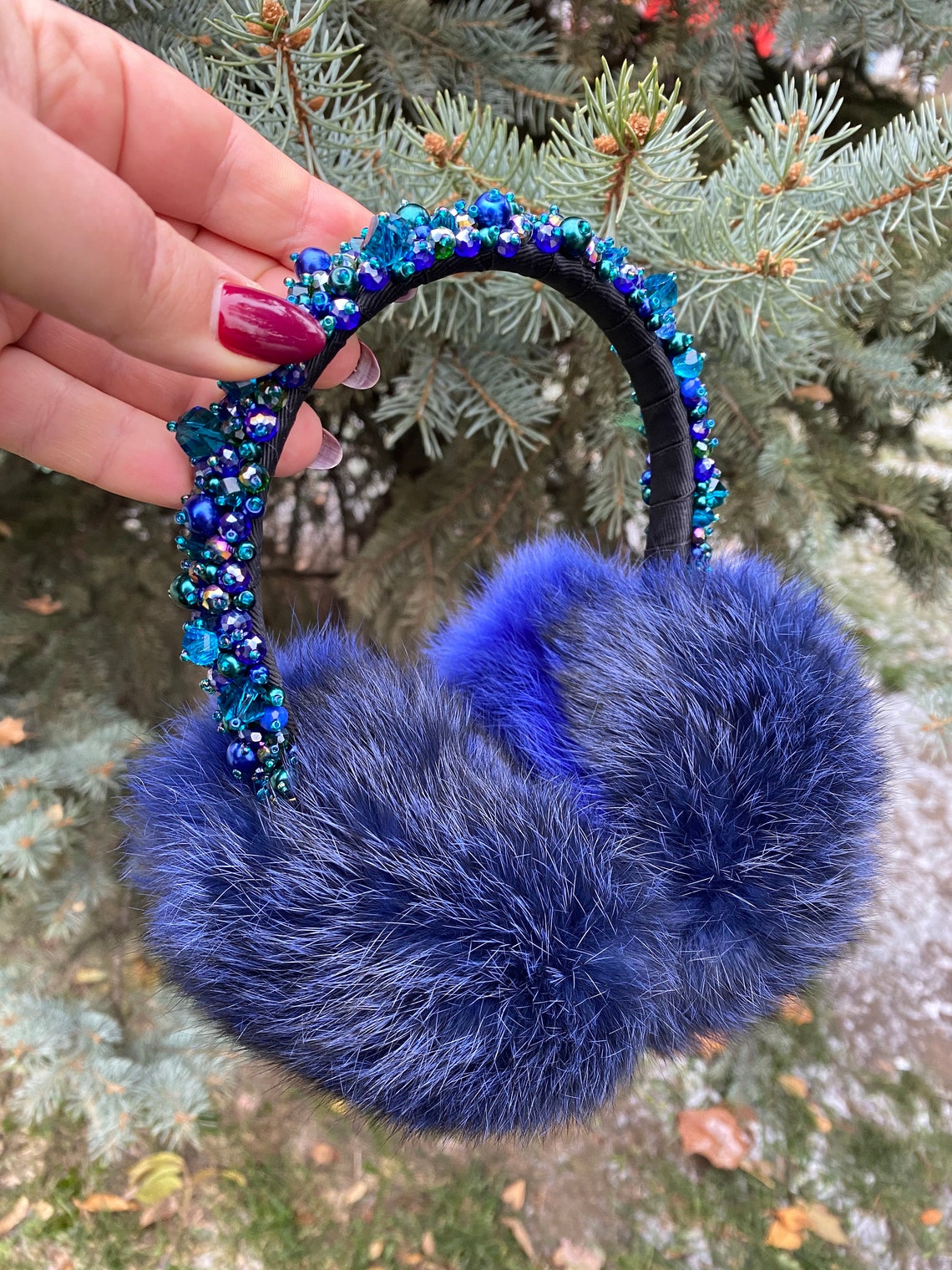 Crystals Rhinestone Fluffy ear muffs Gift for women Earmuffs Etsy