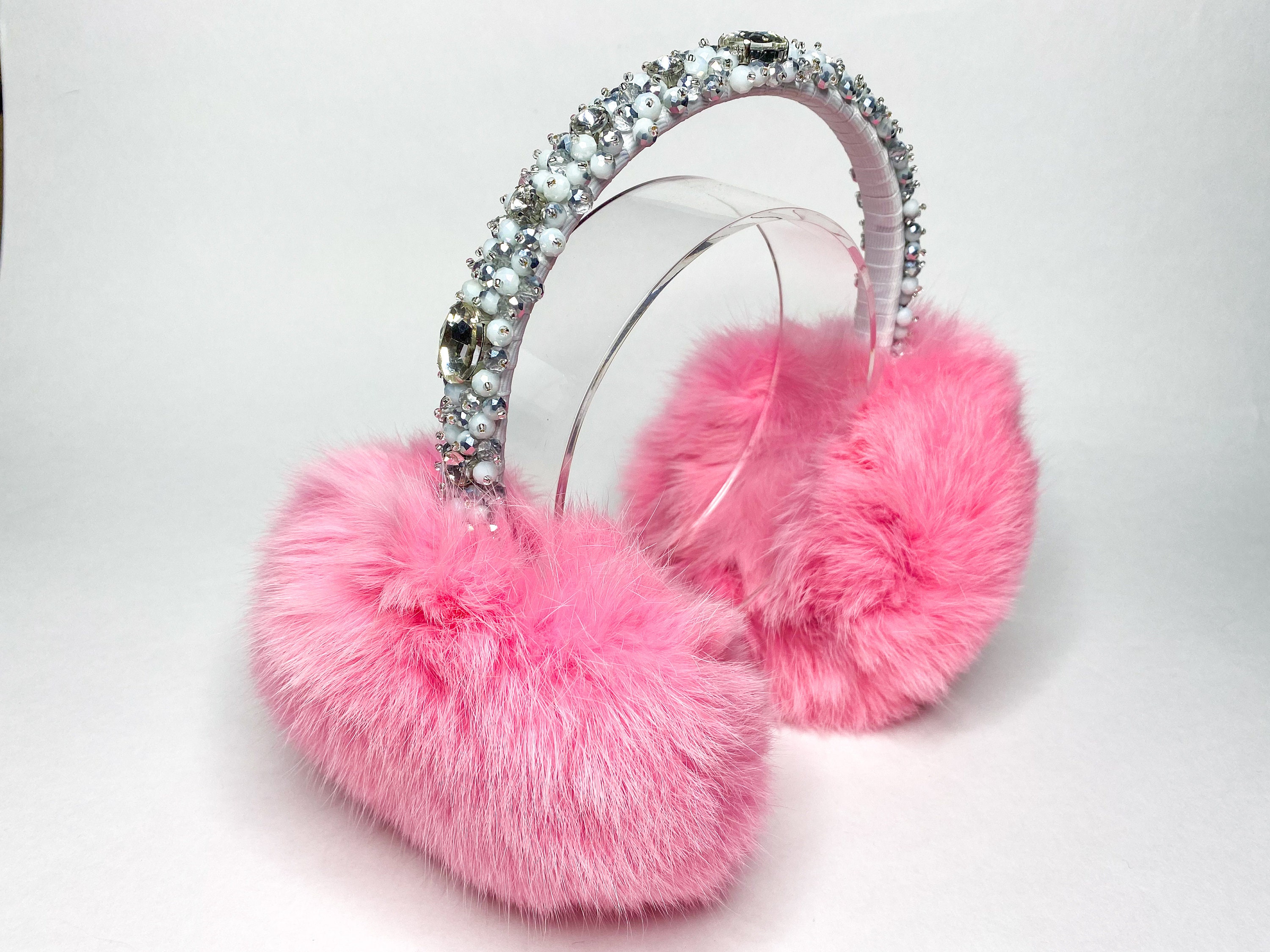 Pink Fur Headband for Child Warm Kids Headband Rabbit Fur 