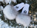 Winter arctic fox earmuffs and mittens embellished crystals, pearls and rhinestones for women