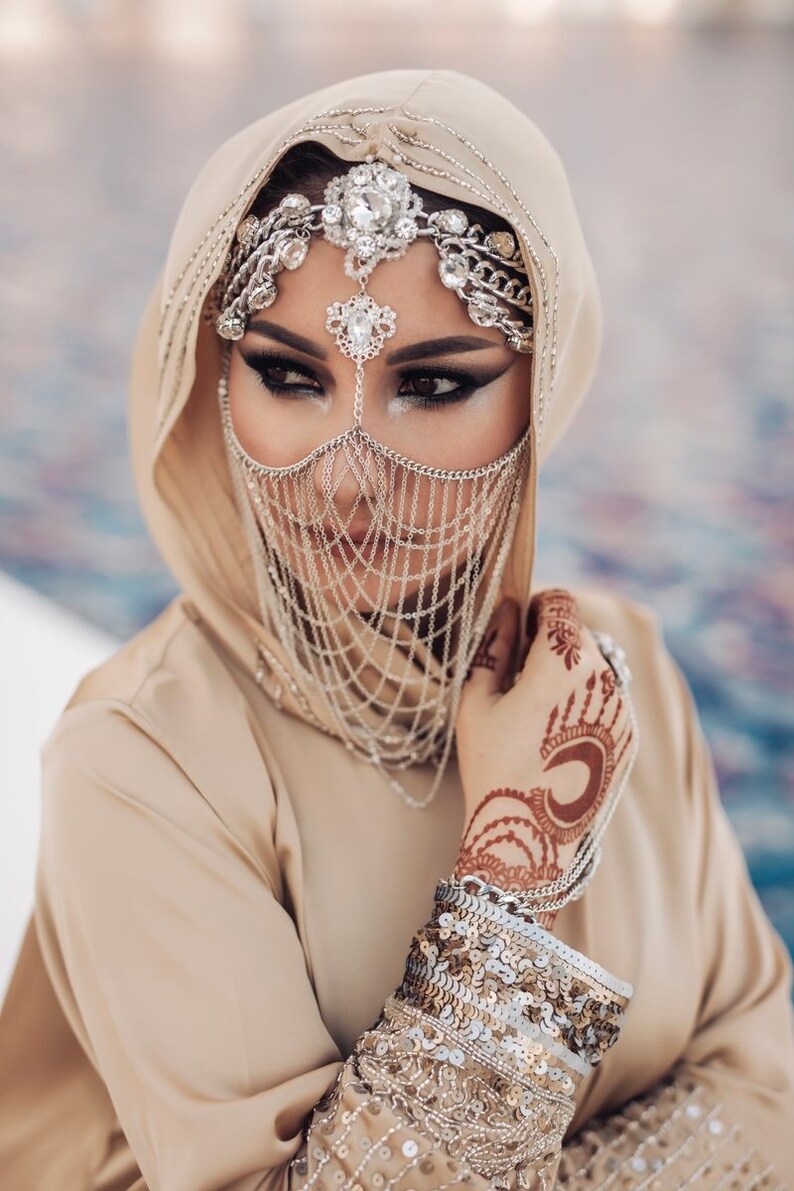 Arabian mask Hand bracelet Face chain for women Islamic masks | Etsy