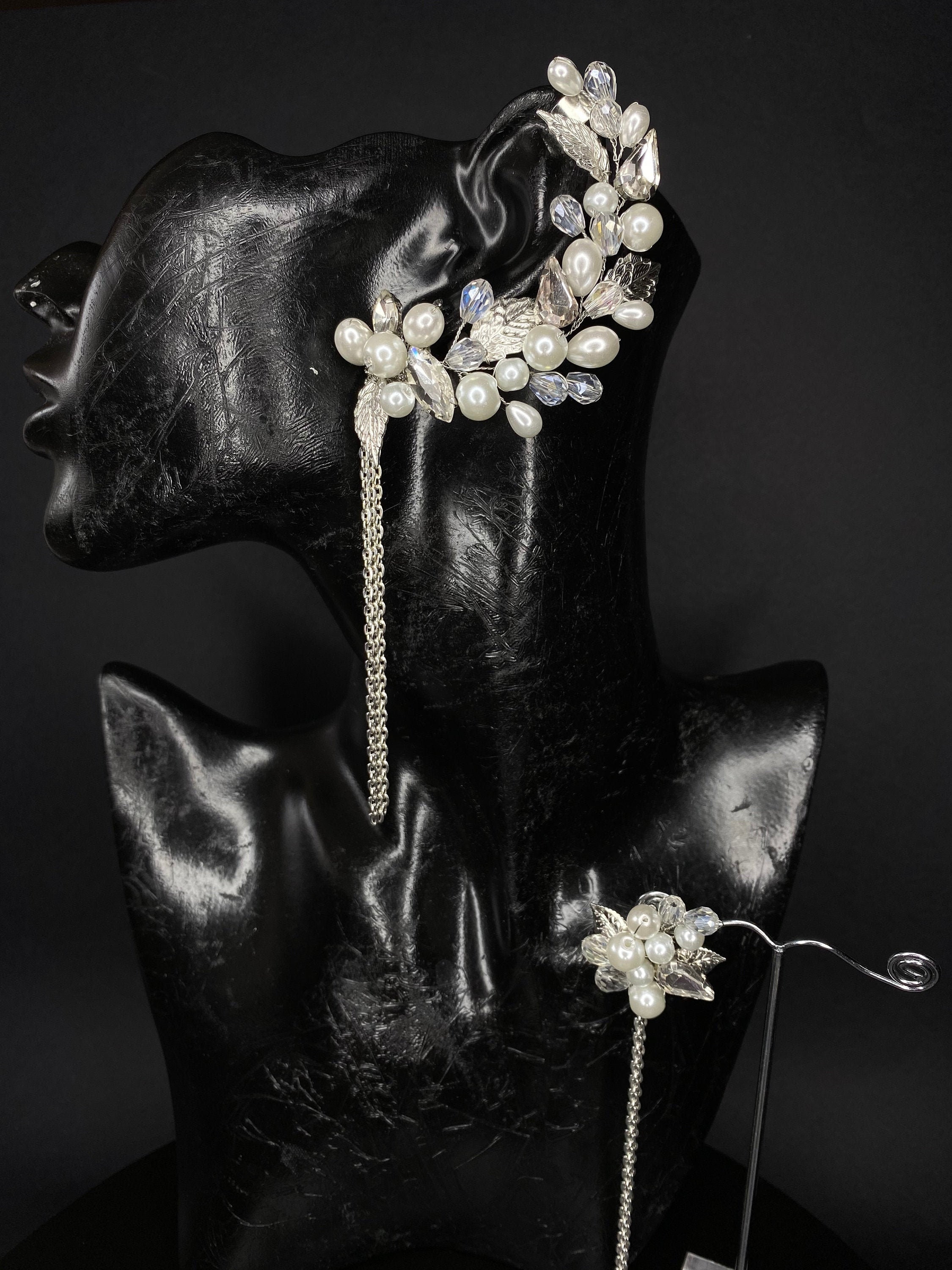 Ear cuff ostrich feathers Ear cuff no piercing Bridal ear Etsy