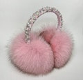 Warm pink arctic fox earmuffs embellished crystals, rhinestones and pearls for women.