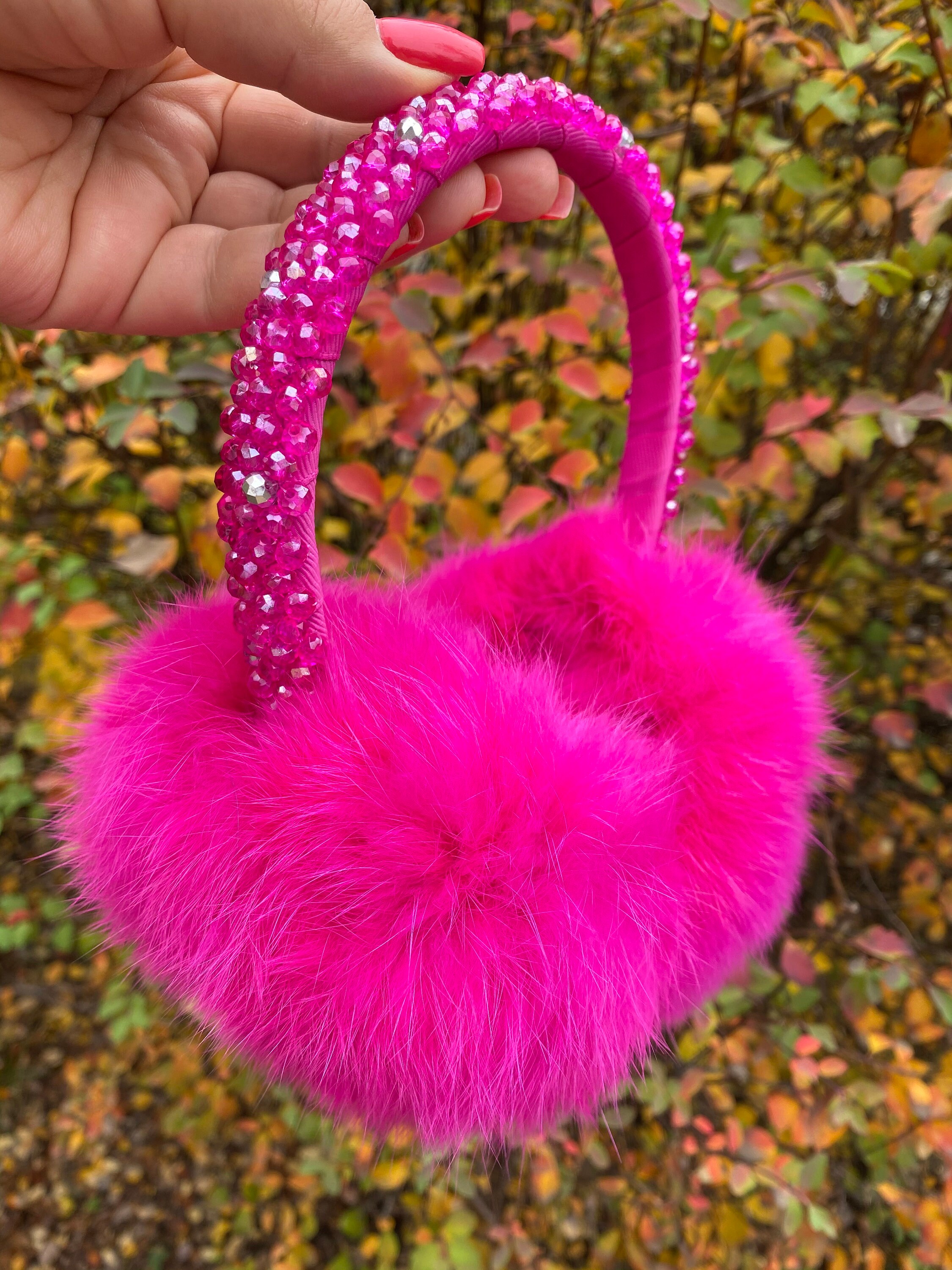 Warm White Earmuffs Crystals Rhinestone Fluff Ear Muffs Gift Etsy