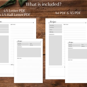 Recipe Page Printable A4 A5 US Letter US Half Letter Blank - Etsy