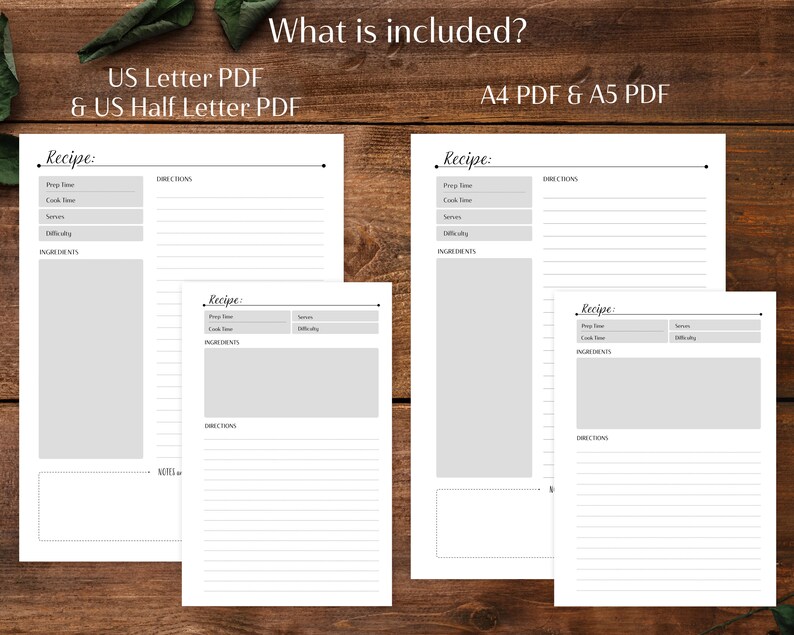 Recipe Page Printable A4 A5 US Letter US Half Letter Blank | Etsy
